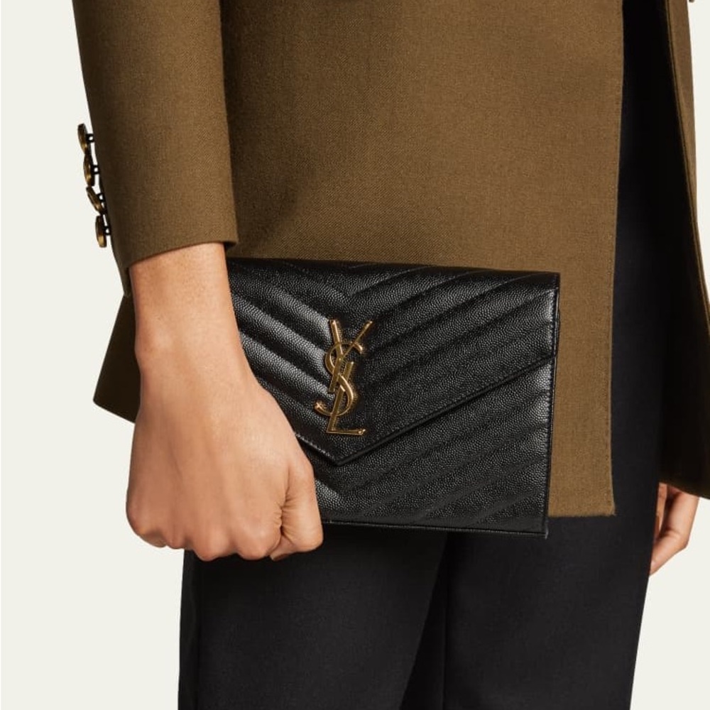 YSL c wall 153y mono grain de poudre tech wallet on chain Large Black